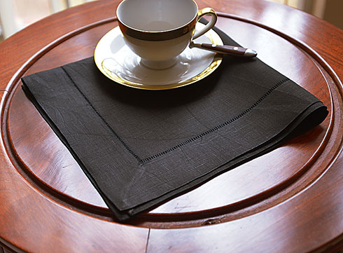 Black Linen Hemstitch Napkins. 20"x20". Linen Fabrics